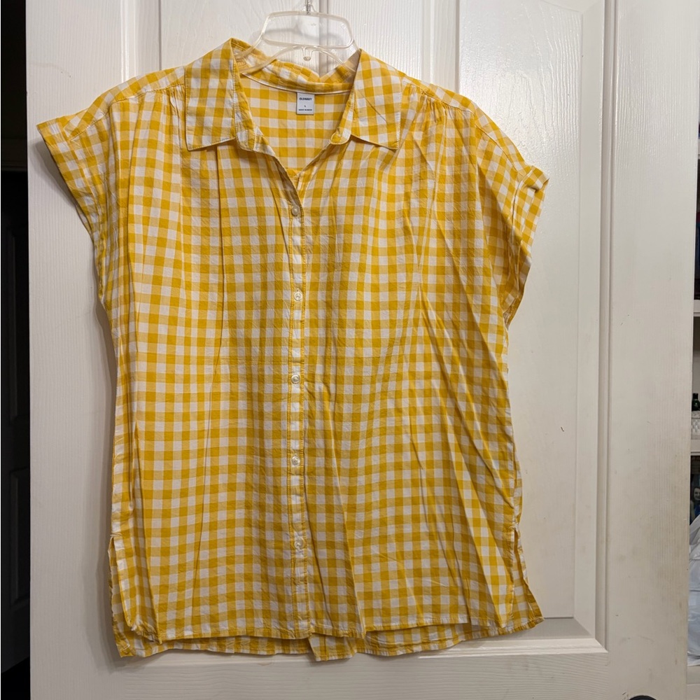 Yellow and White Gingham Button-Up Blouse